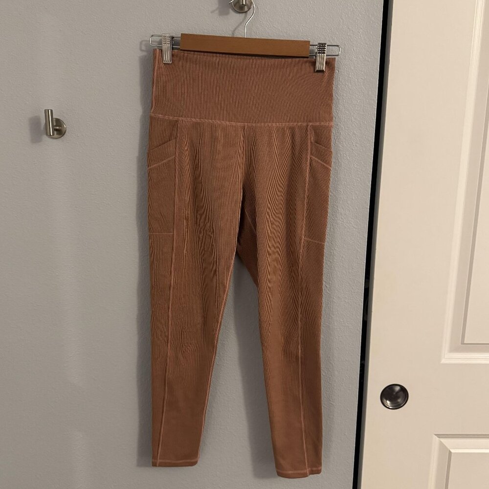 Prana Ribbed Becksa High Waisted 7/8 Leggings Yoga Pants Blush Heather